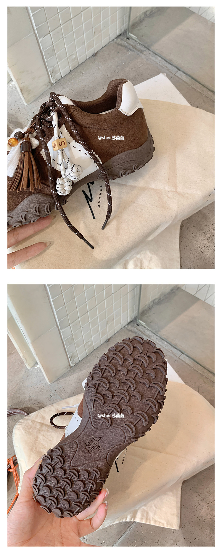 2025秋冬新款8cm内增高月牙厚底鸳鸯鞋带运动休闲小白鞋女德训鞋详情8