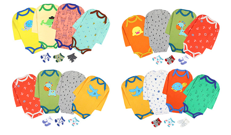 厂家直销批发婴儿连体衣新生儿宝宝纯棉爬服长袖哈衣袜子礼盒套装详情4