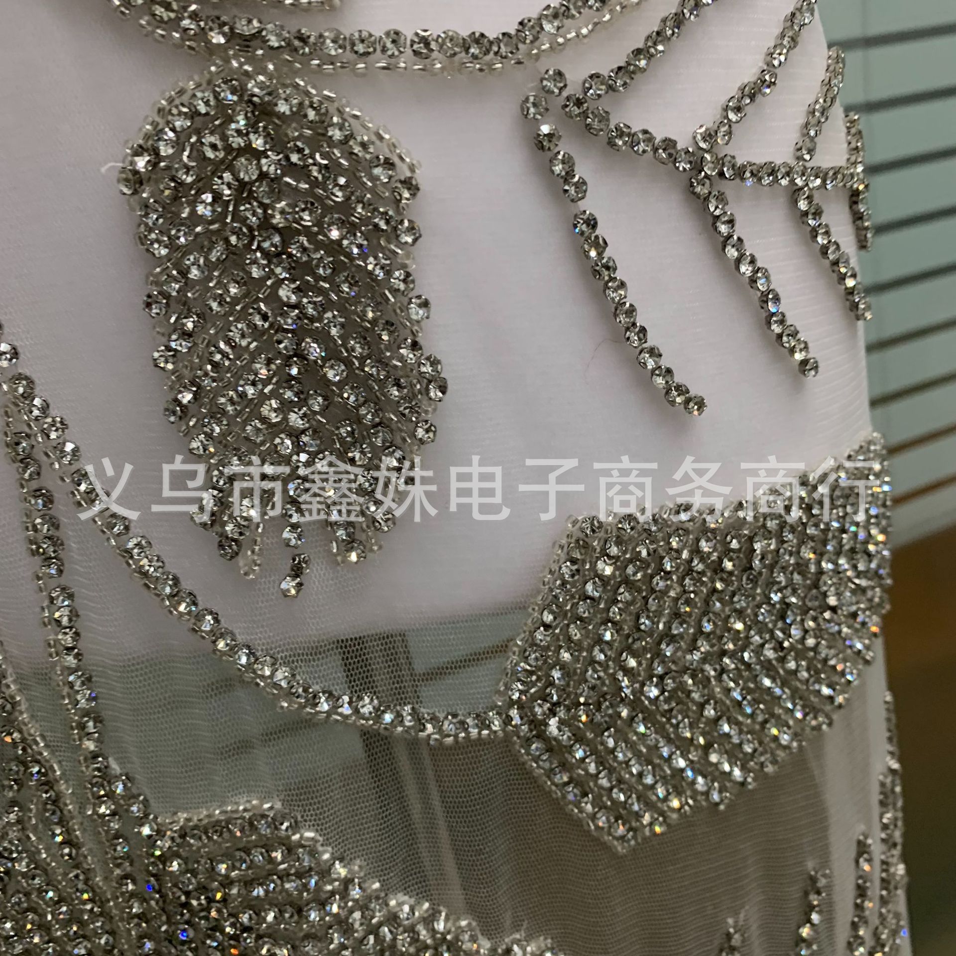 Double-layer tassels, hand-stitched, heavy floral applique, crystal rhinestone patch, wedding dress, Latin dance fashion show pic 10