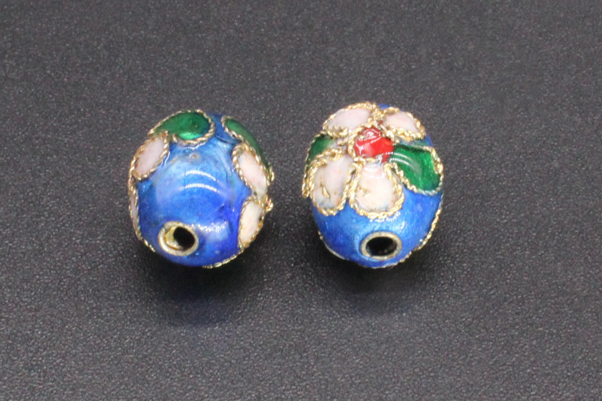 Traditional high-temperature cloisonne enamel flower silver blue DIY jewelry accessories, cloisonne 10*12 egg beads pic 5