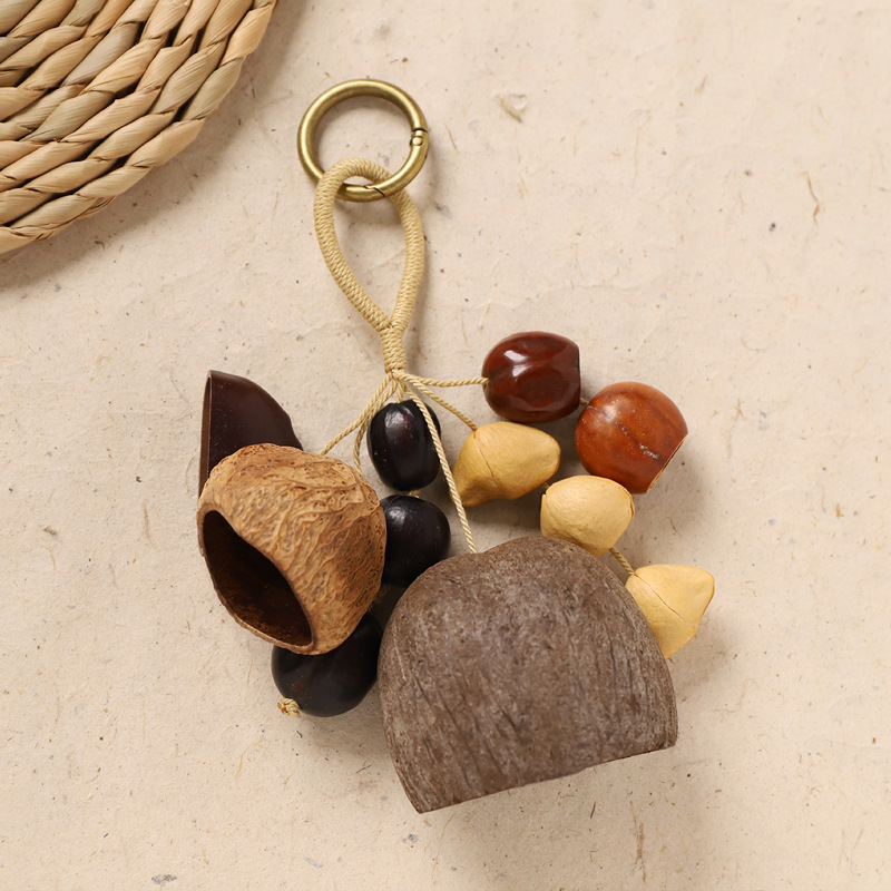 Best-selling natural healing fruit shell bell pendant, string, fruit shell hand-cranked stress-relieving sound therapy bag, wind chime, personalized pendant pic 17