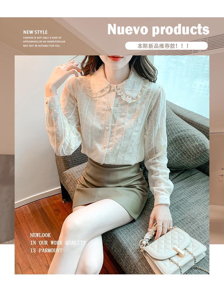 洋气蕾丝雪纺衫女长袖2025秋冬新款加绒加厚打底衫木耳边翻领衬衫详情3