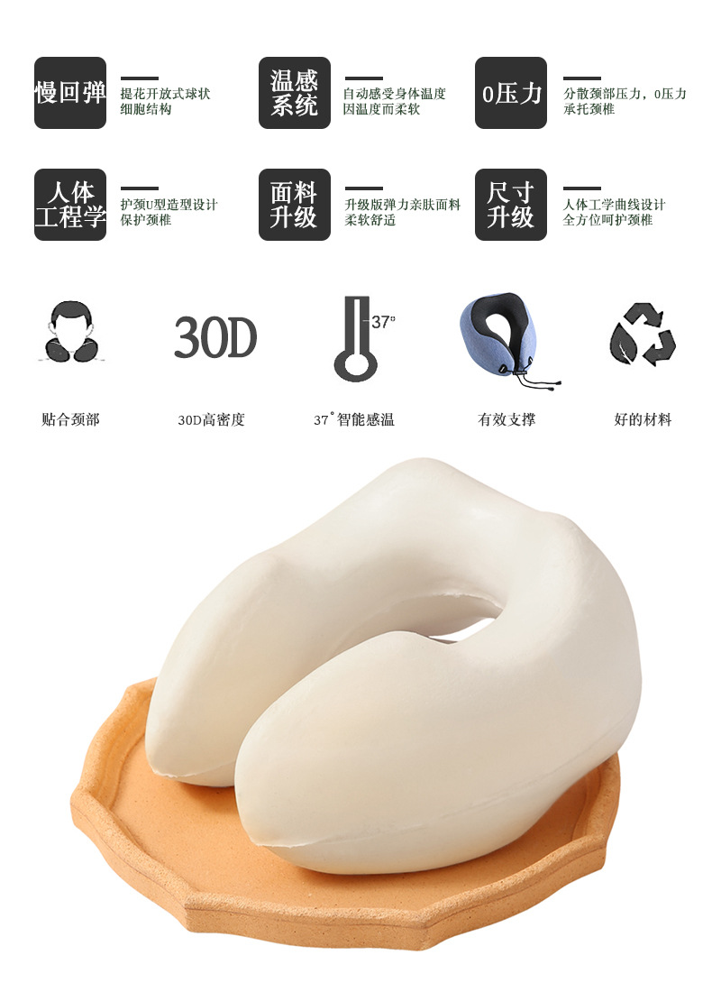 记忆棉U型枕慢回弹飞机汽车高铁午睡枕护颈护脖枕 仿羊绒横条旅行详情5