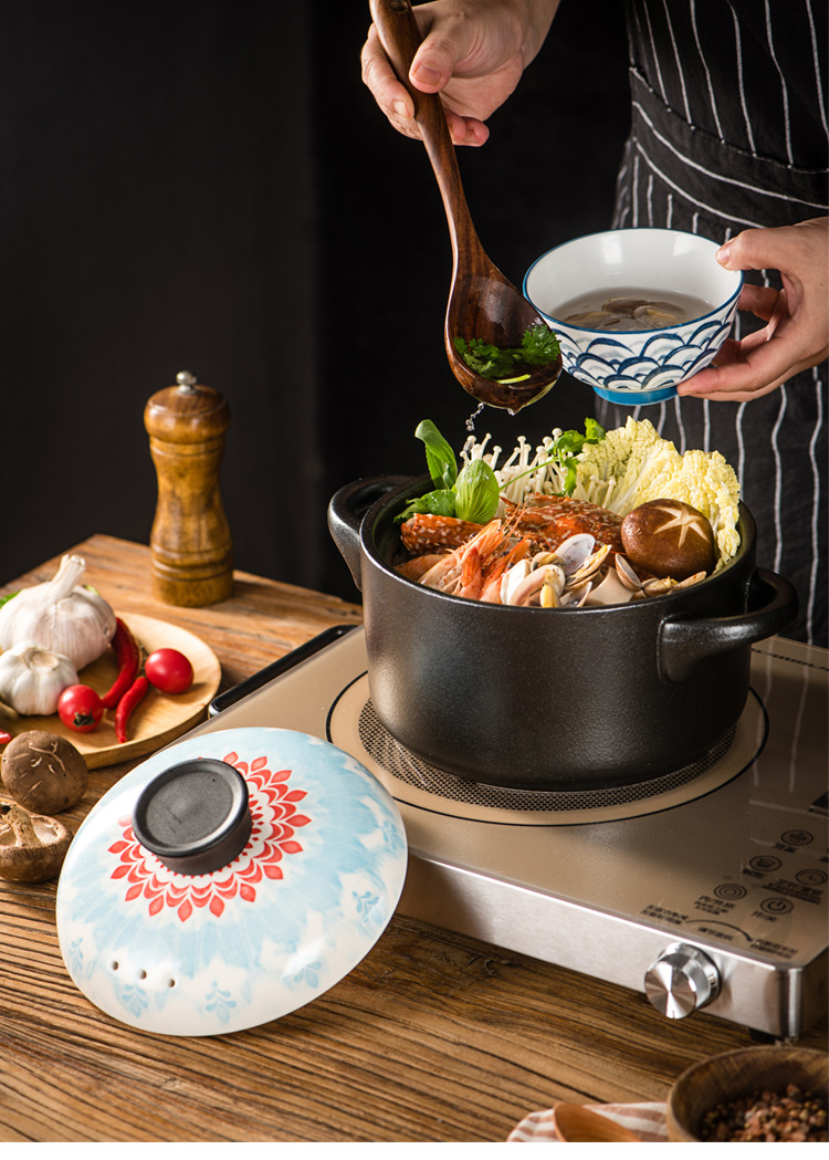 厂家批发陶瓷锅网红双耳砂锅明火电磁炉煲汤炖焖煮干烧不裂沙锅详情14