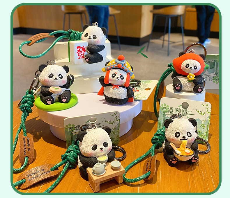 百茂原创四川风熊猫系列钥匙扣女可爱树脂公仔玩偶钥匙链书包挂件详情15