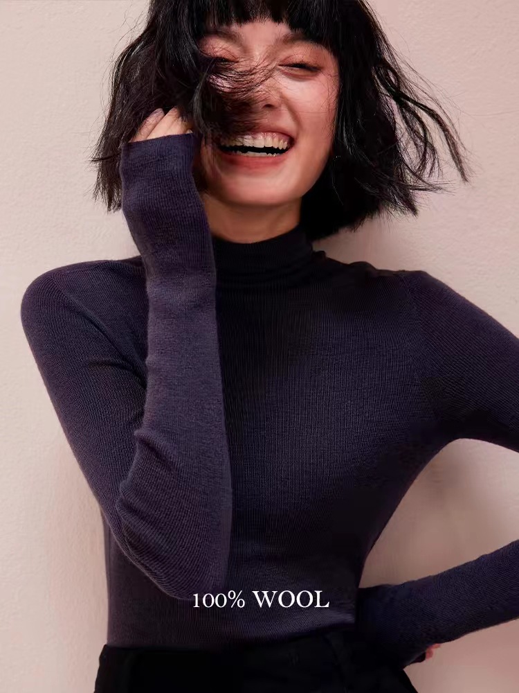 纯色18针超细无缝100羊毛高领打底衫百搭针织衫上衣女德国扬子纱详情10