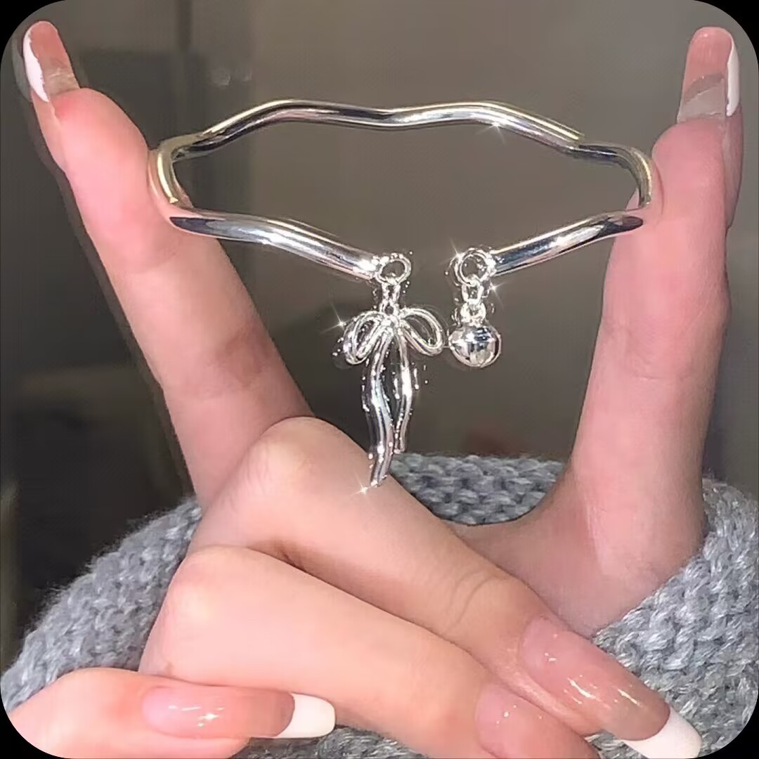 Mobius Strip, Princess on the Run, Bow Bell bracelet, Adjustable female opening, best friend bracelet, elegant jewelry pic 1