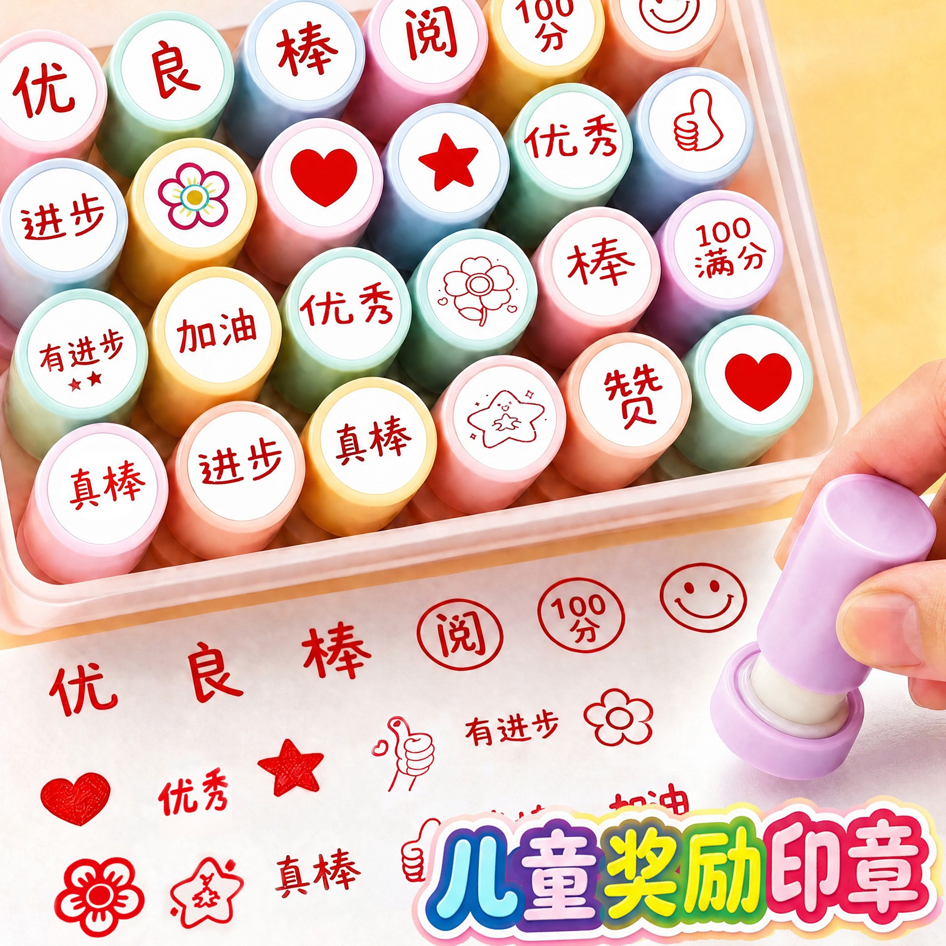 卡通嘟嘟光敏评语印章 鼓励教师幼儿园作业批改打卡奖励印章详情10