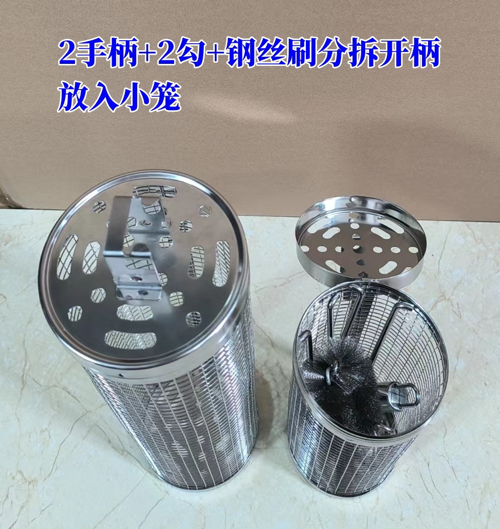 Round stainless steel barbecue cage handle flip cover integrated barbecue cage, outdoor manual rolling barbecue cage pic 5