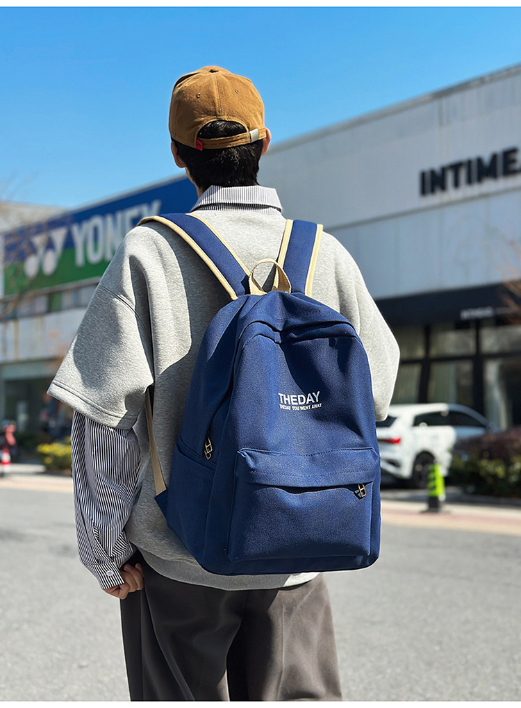 跨境港风双肩包男士大容量休闲韩版帆布大学生高中书包女潮流背包详情12