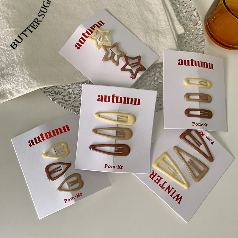 The new milk coffee style heart-shaped star teardrop-shaped bb clip is simple and versatile. The bangs hairpin is a high-end and versatile hair accessory pic 8