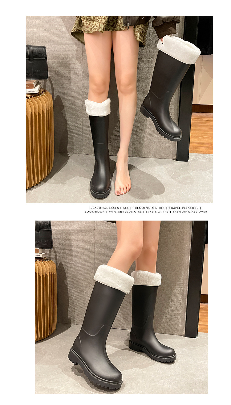 跨境时尚高筒雨鞋女保暖厚底韩版百搭防水靴外穿防滑厨房胶鞋女士详情8
