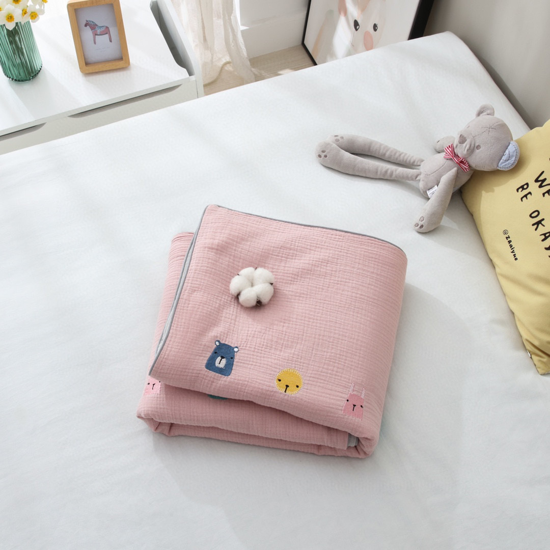 Summer pure cotton double-layer gauze air-conditioned quilt for newborns, washed and embroidered baby summer quilt pic 28