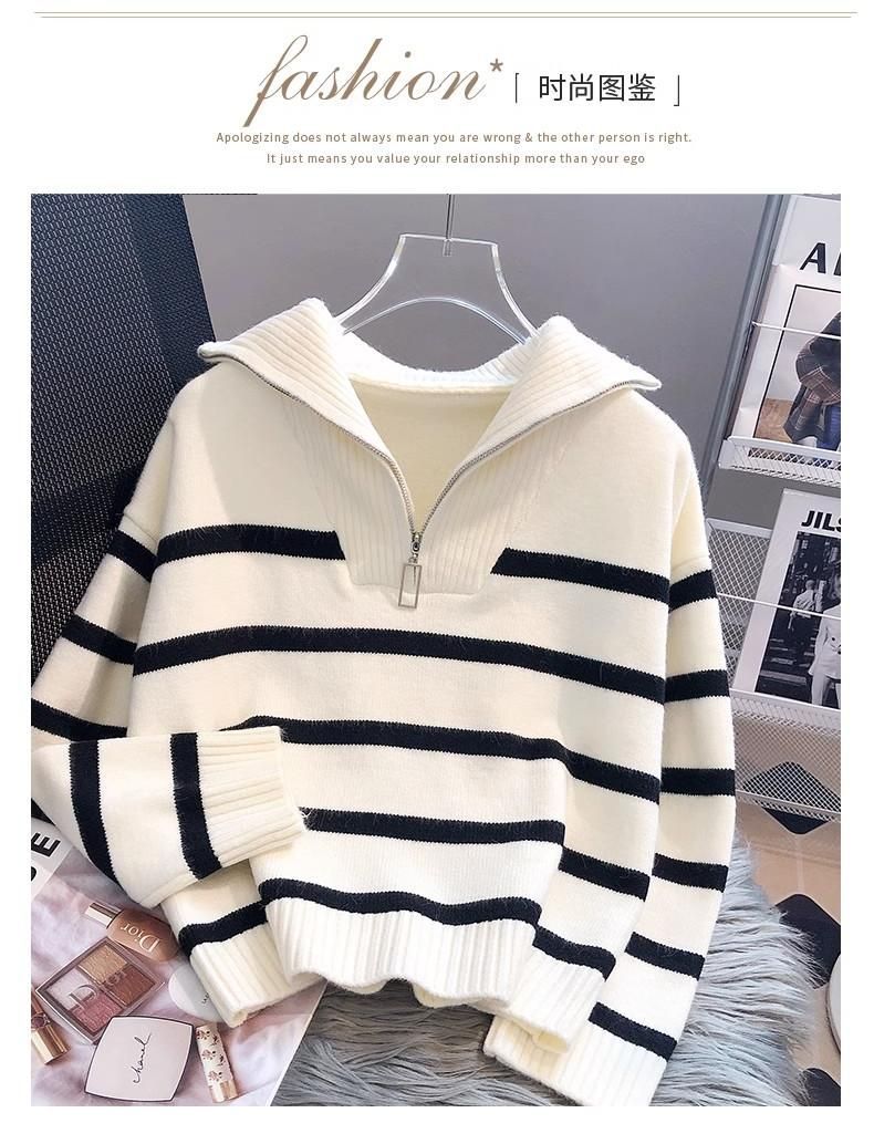Korean loose striped high-neck base knitted sweater for women, a versatile sweater for women in autumn and winter pic 1