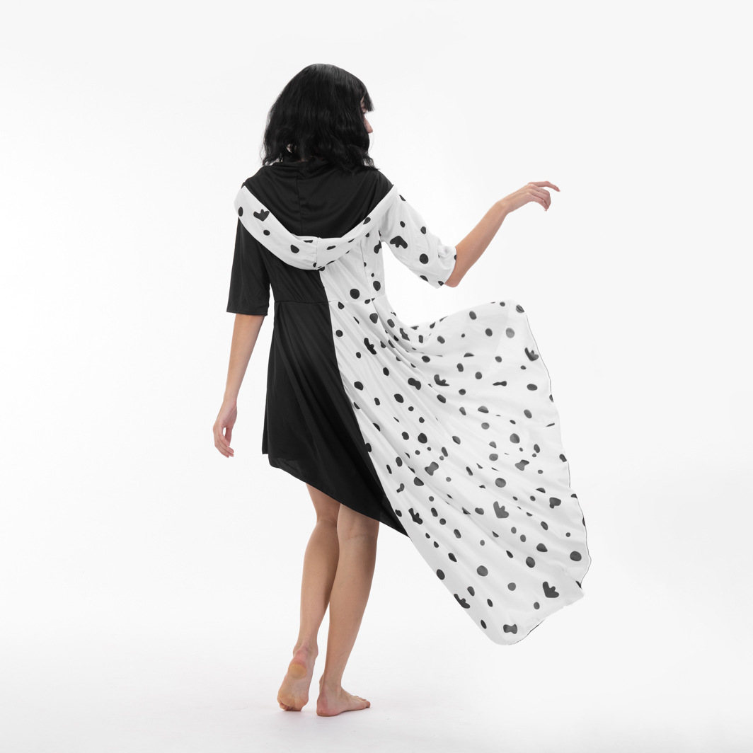 万圣节101忠狗cos黑白魔女库伊拉 ·德维尔斑点连衣裙舞台表演服详情6