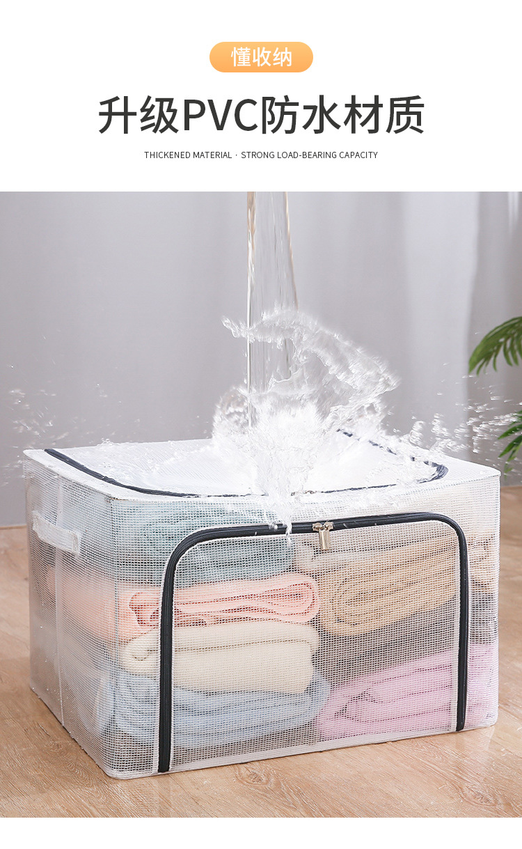 Transparent folding storage box, fabric dormitory wardrobe, moving box, large-capacity household clothing storage box pic 4