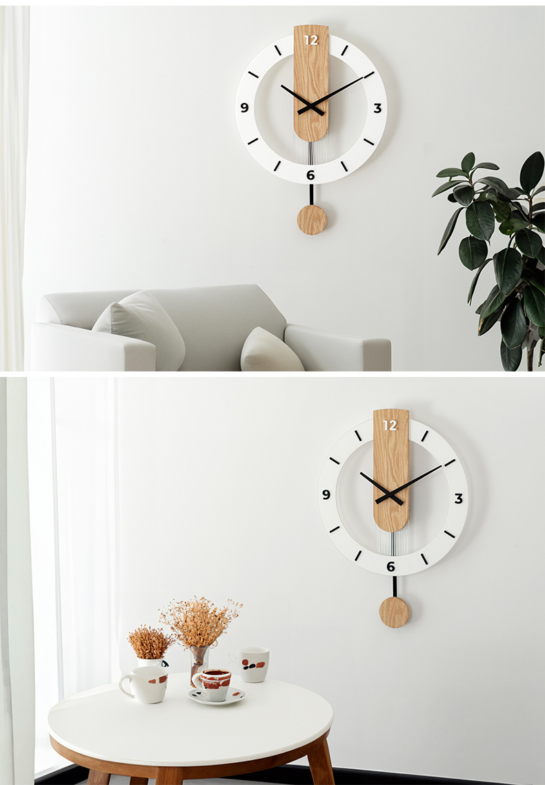 简约挂钟北欧现代实木静音摇摆时钟客厅卧室个性创意装饰家用挂表详情9