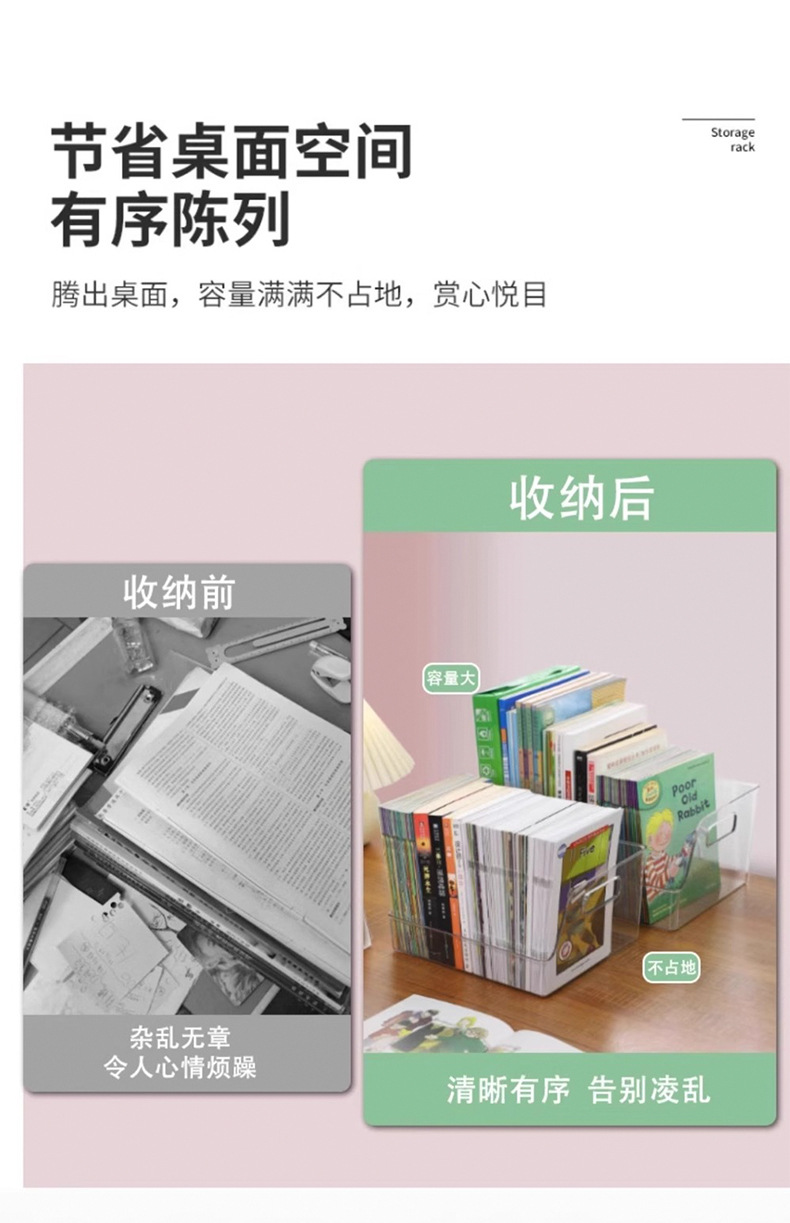 书本收纳盒透明亚克力储物整理箱玩具儿童高中教室桌上装籍绘本筐详情5