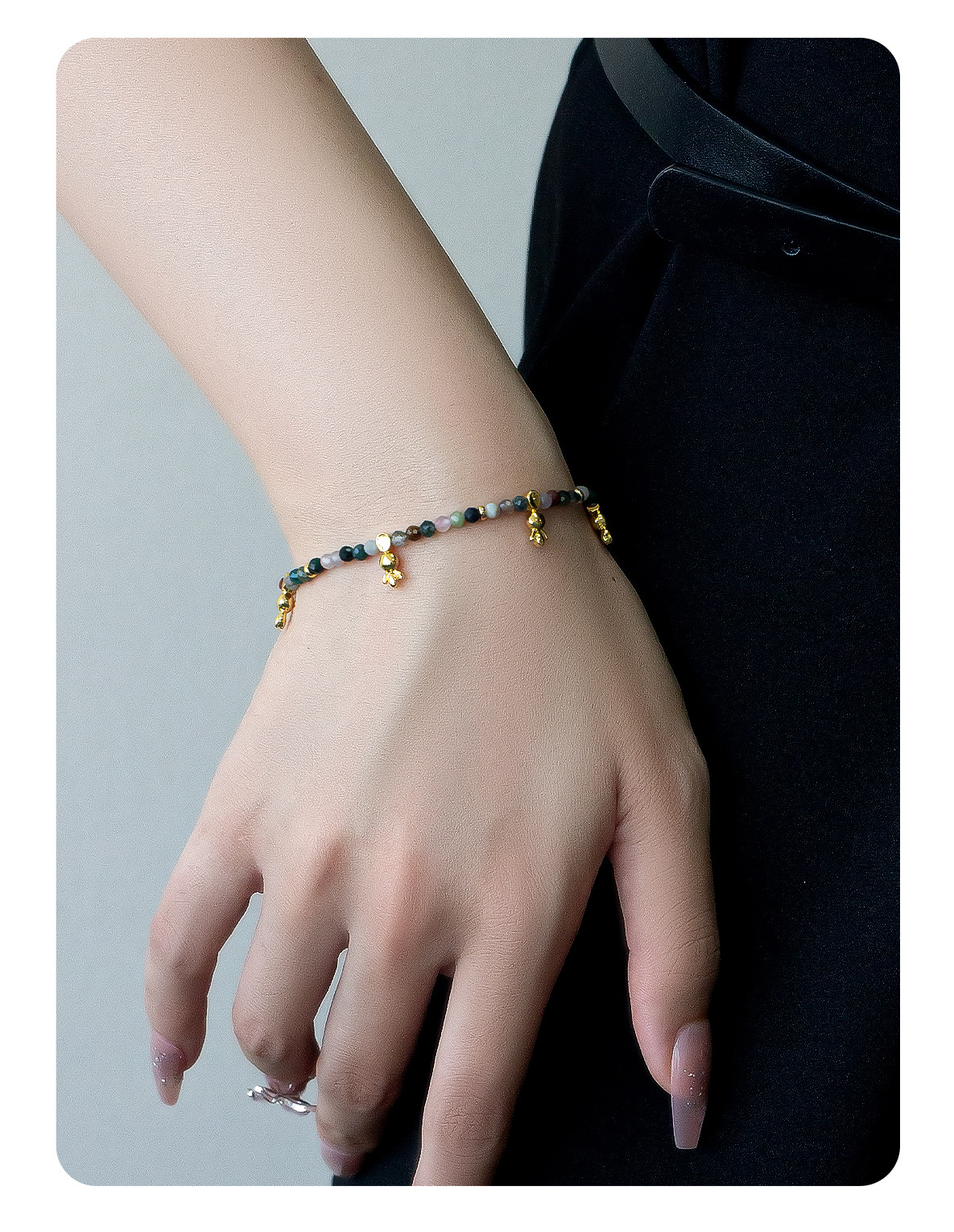 彩色碧玺串珠项链夏季女高级感爱心吊坠锁骨链复古百搭新中式项链详情6