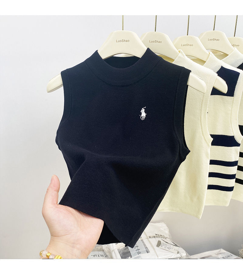 复古优雅高端半高领工字背心女2024春夏新款时尚气质内搭打底上衣详情12