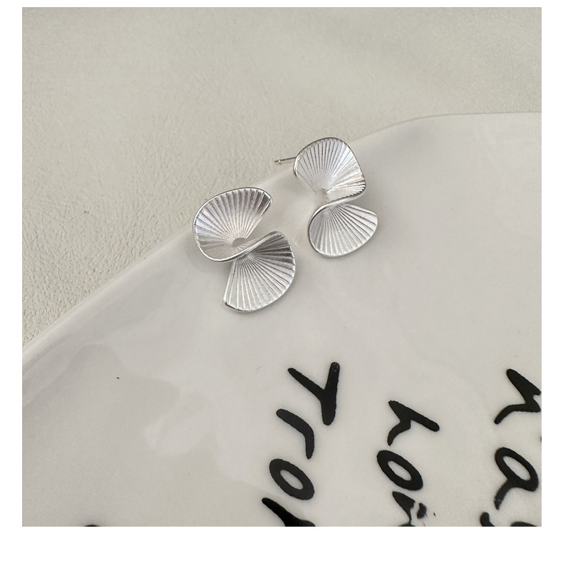 S925 sterling silver Korean version niche design fan-shaped stud earrings, a matte retro earring accessory with a Korean fashionable feel pic 20