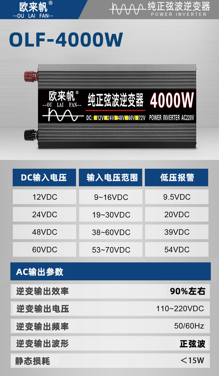 智能纯正弦波欧来帆逆变器12v24v48v60转220v4000w家用车载太阳能详情19