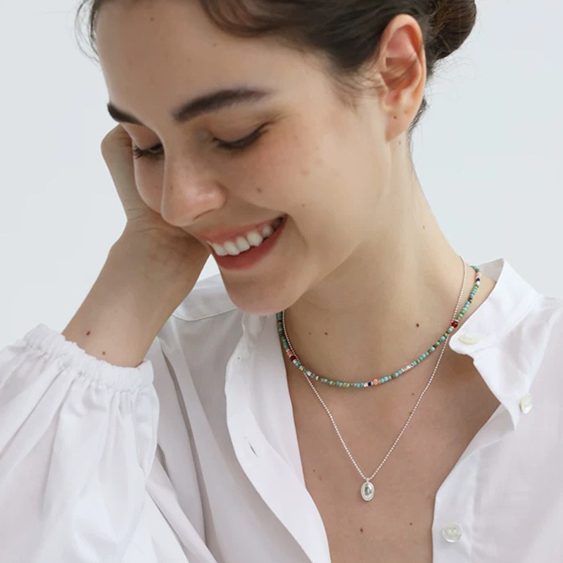 波罗*海 春夏文艺绿松石手工串珠项链精致休闲彩色叠戴锁骨链国潮详情8