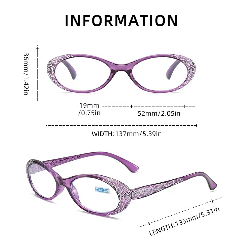 The new personalized diamond-encrusted oval small frame anti-blue light reading glasses are fashionable and youthful for the middle-aged and elderly pic 5