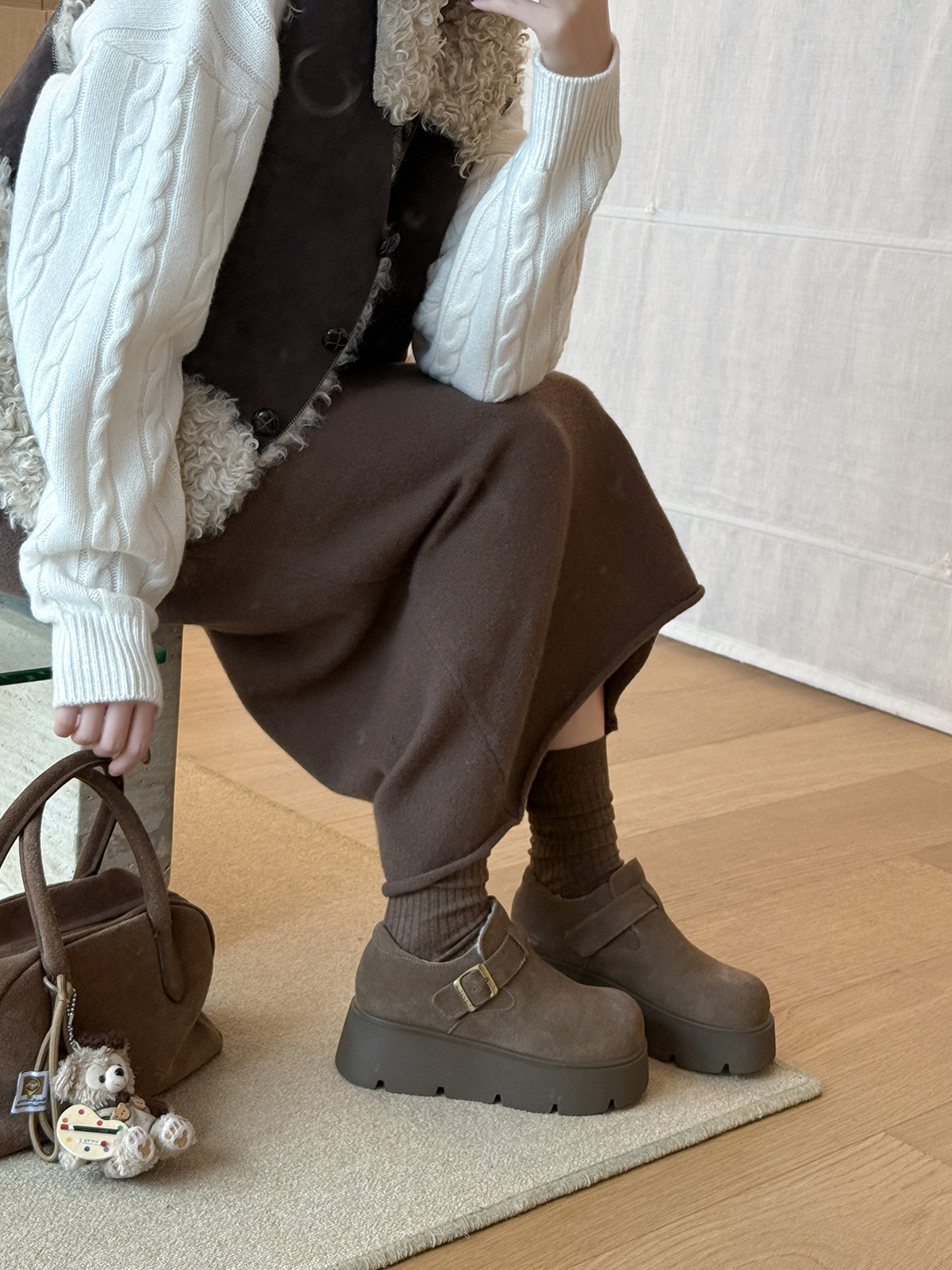 MARCO&JOYCE厚底增高勃肯鞋女冬季新款加绒松糕一脚蹬乐福鞋单鞋详情37