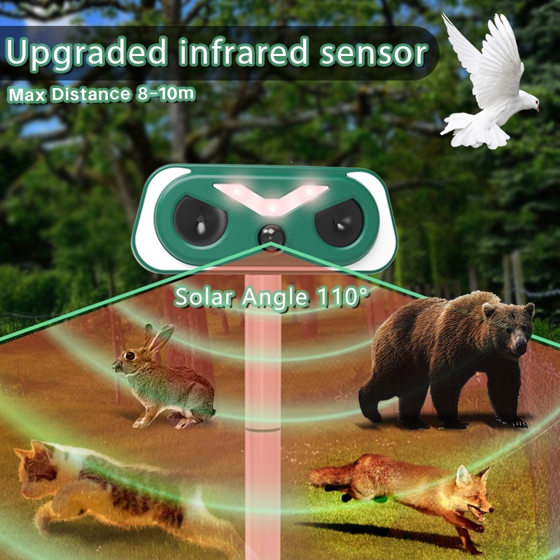 JP11多功能驱鼠器 太阳能动物驱赶器 led火焰灯超声波驱鸟器详情4