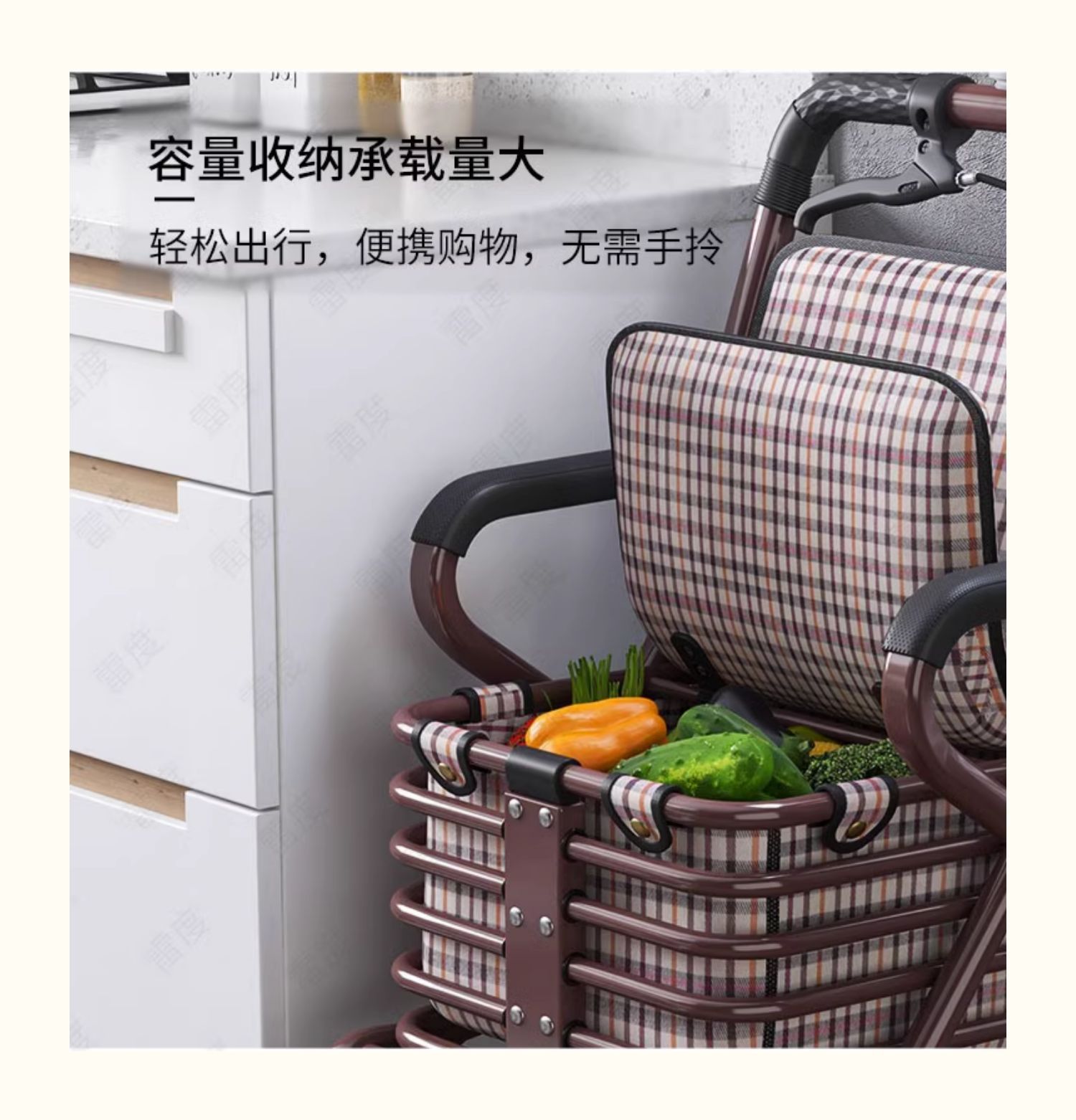 老人代步车可推可坐便携购物车老年能推四轮助步买菜可折叠小拉车详情17