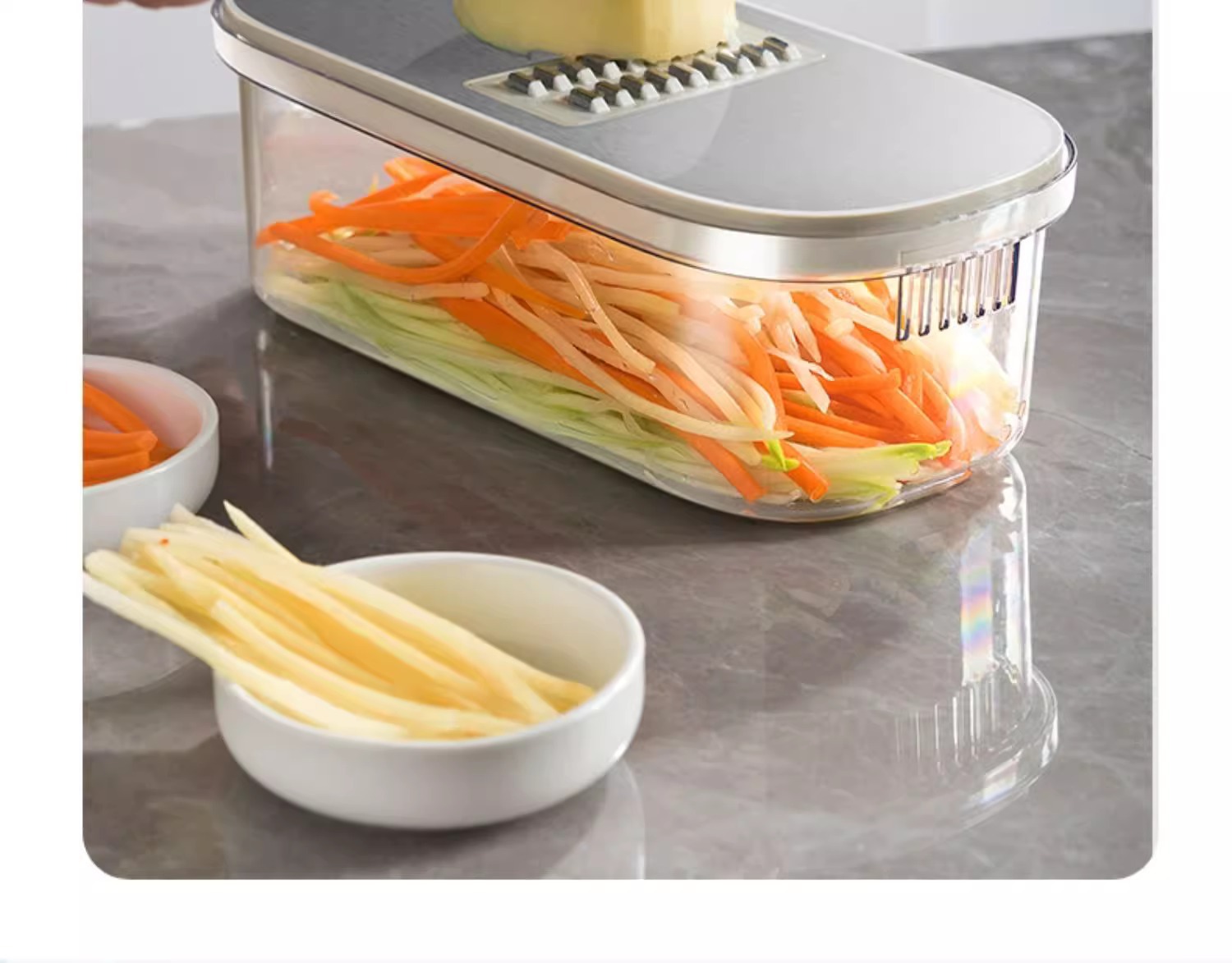 A multi-functional household kitchen tool for slicing potatoes, radishes and cucumbers, such as a vegetable cutter, grater, grater and slicer pic 11
