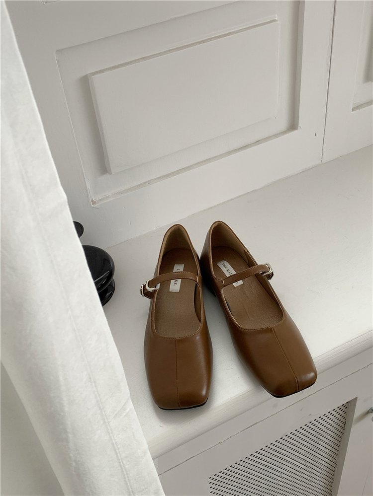 方头单鞋女2024春季新法式复古奶奶鞋链条扣子v口女鞋浅口豆豆鞋详情13
