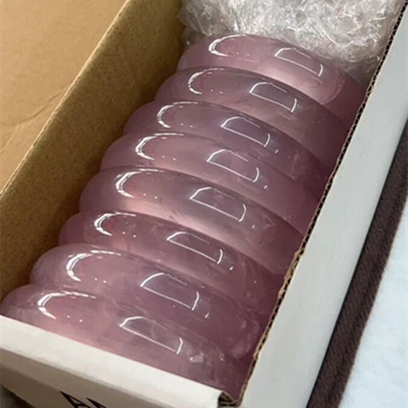 天然粉晶手镯奶冻莓莓蜜桃乌龙粉玉镯冰种水晶镯子芙蓉石少女饰品详情3