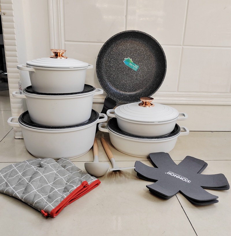 18pcs cookware Set 18-piece non-stick aluminum pot die-cast lid set tourmaline die-cast aluminum cookware pic 10