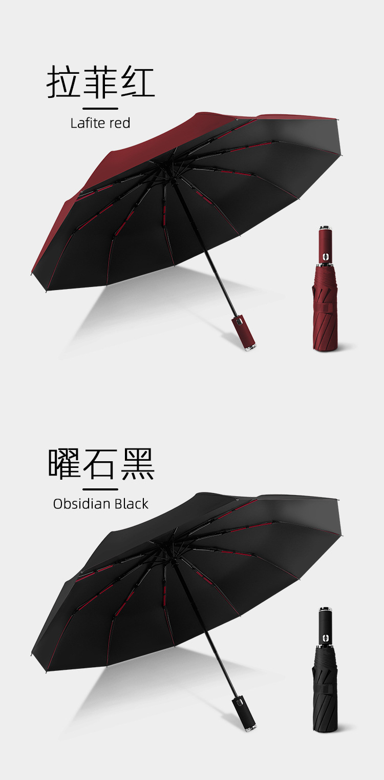 厂家批发全自动三折十骨三纤黑胶灯光防晒伞晴雨两用防紫外线雨伞详情16