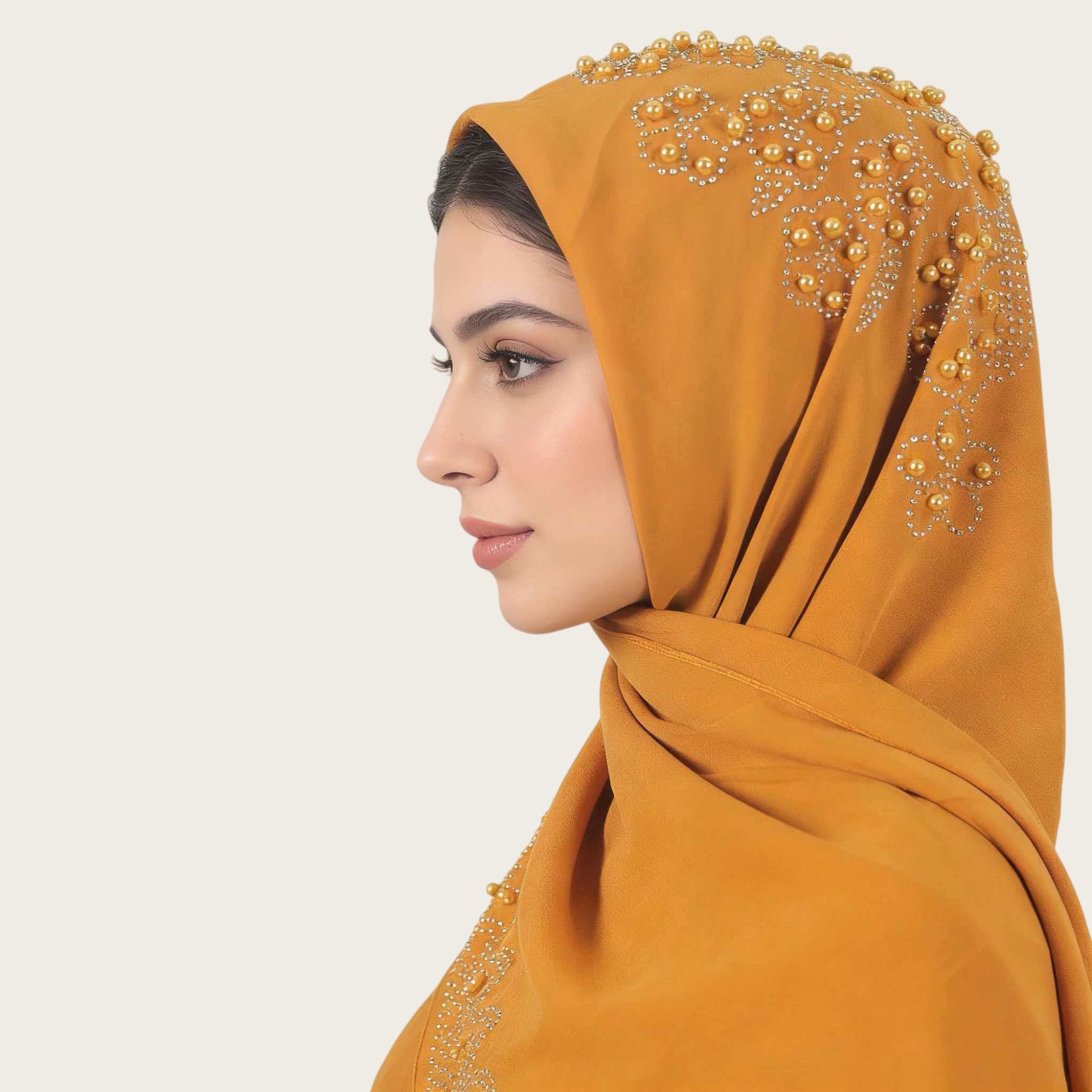 M145厂家烫钻妇女头巾民族风盖头珍珠雪纺围巾流行纱巾素色单色详情10