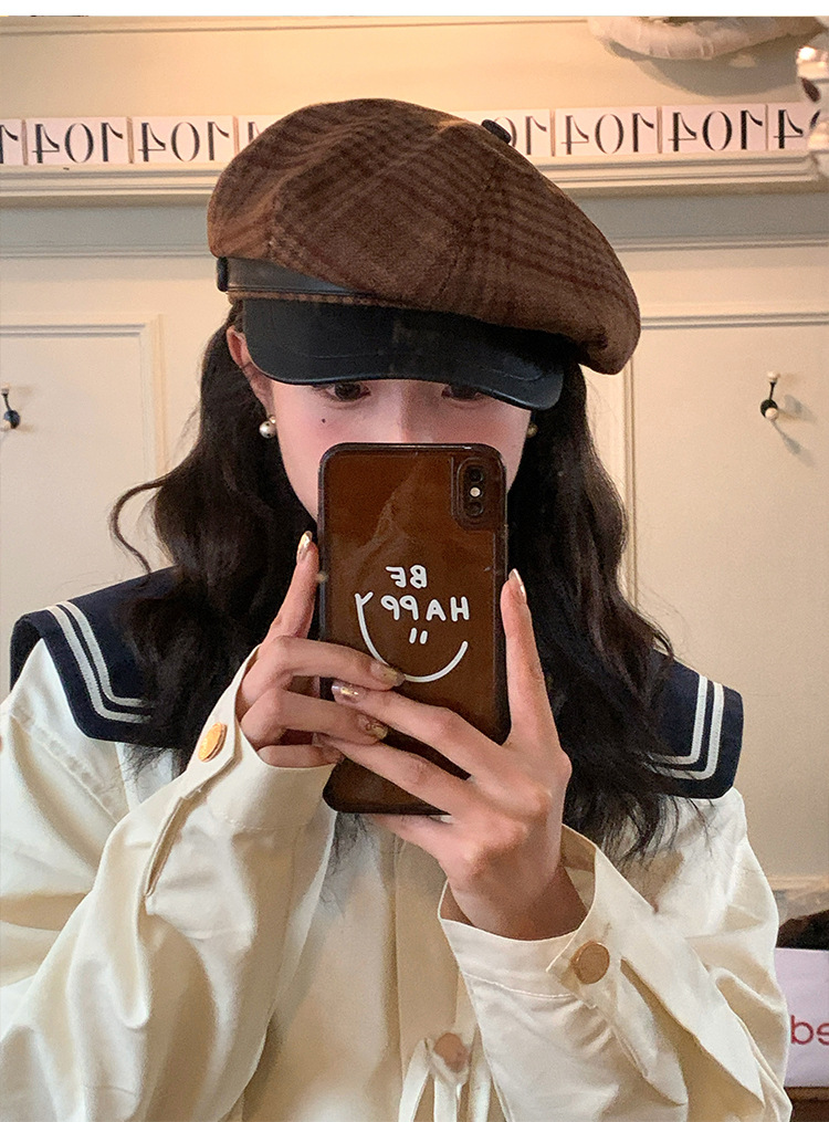 Cool and elegant checkered retro British octagonal newsboy hat for women 2024 new style face-enhancing small beret pic 5