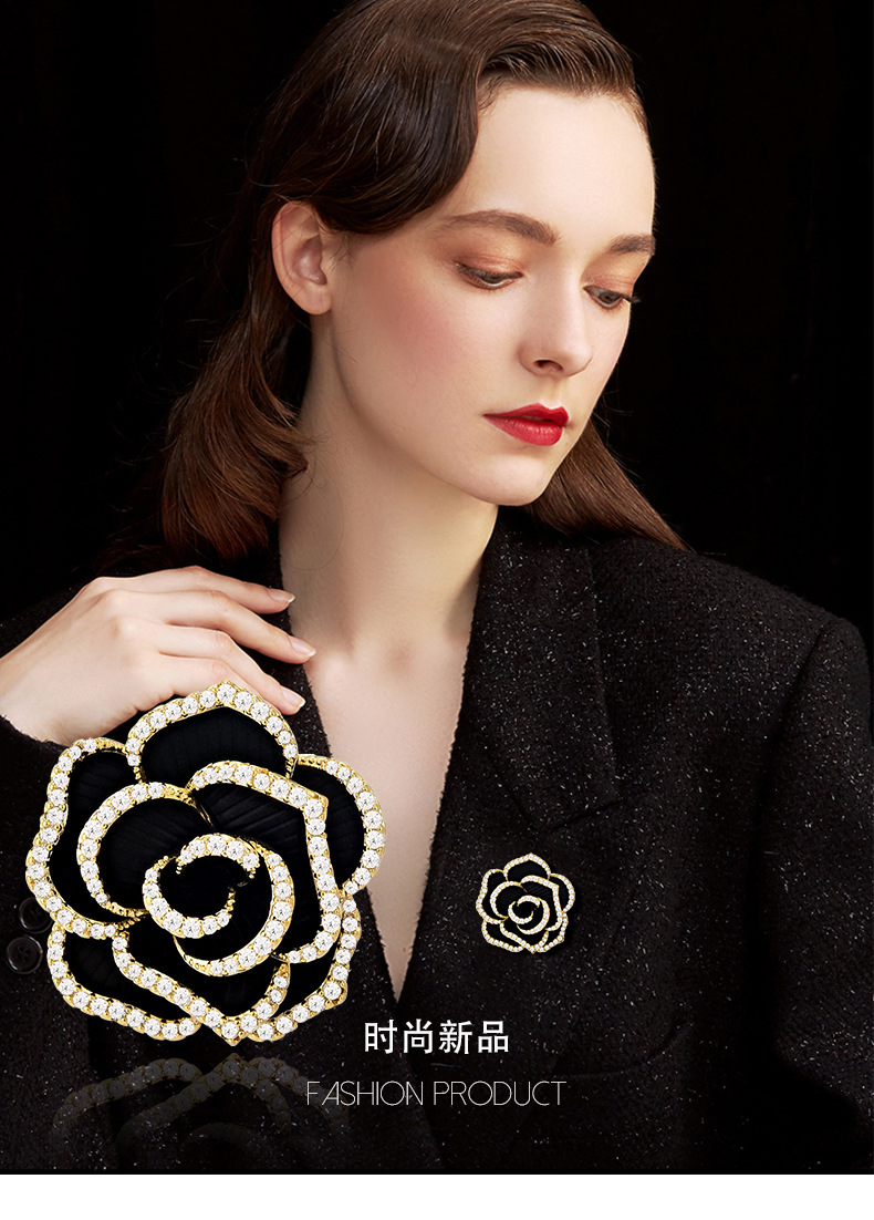 新款轻奢山茶花胸针高档女设计感小众气质复古胸花小香风别针配饰详情1