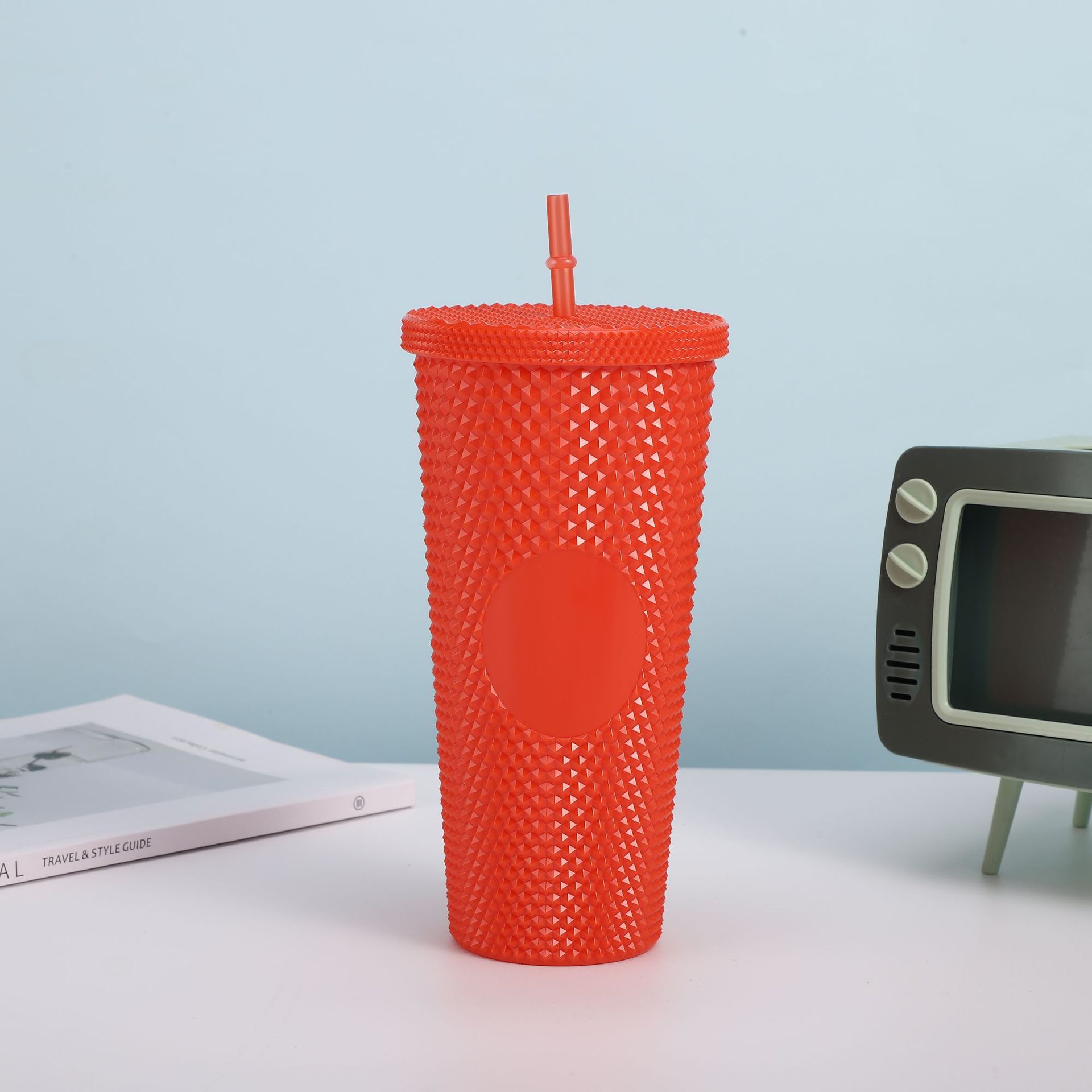 Cross-border Star Dad Double-layer Durian Cup, large-capacity plastic Straw Cup, Creative Star Bar High Appearance Level, Prickly water cup pic 18
