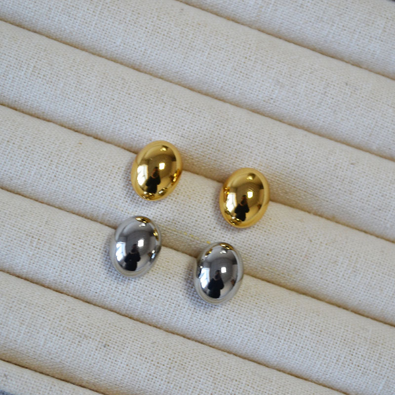 日韩小众简约椭圆黄铜镀金冷淡风时尚气质百搭高级感925银针耳钉详情1