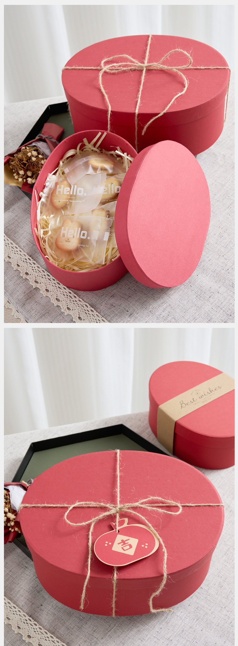 Kraft paper box handmade souvenir gift box, baking packaging box, pastry packaging box, oval kraft paper gift box pic 8