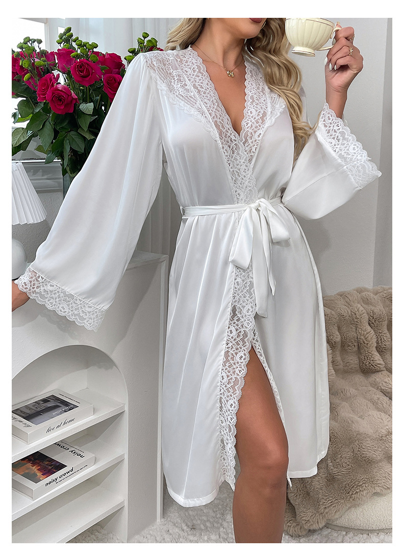 New cross-border satin pajamas for women, lace, light luxury, long-sleeved, cool bathrobes and home wear for women, 469 pic 11