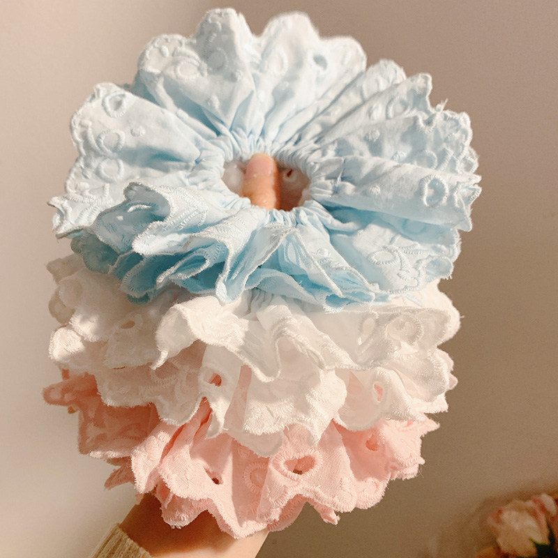 Spring and summer fresh and delicate floral checkered large intestine hair band, a high-end look for women, sweet forest-themed bun hair rope, large headwear pic 28