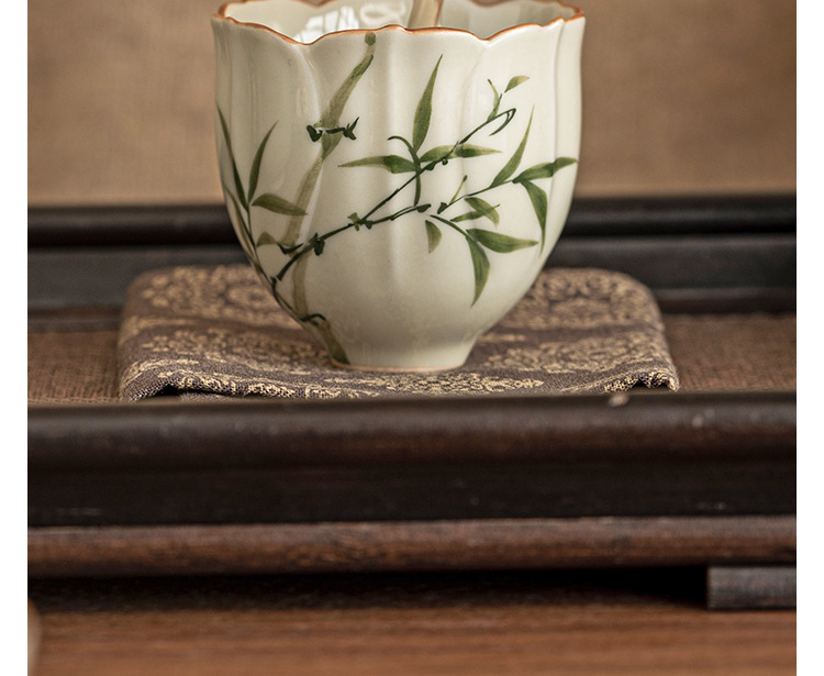 厂家翠绿文竹花型茶杯主人杯陶瓷功夫喝茶小杯子草木灰闻香品茗杯详情14