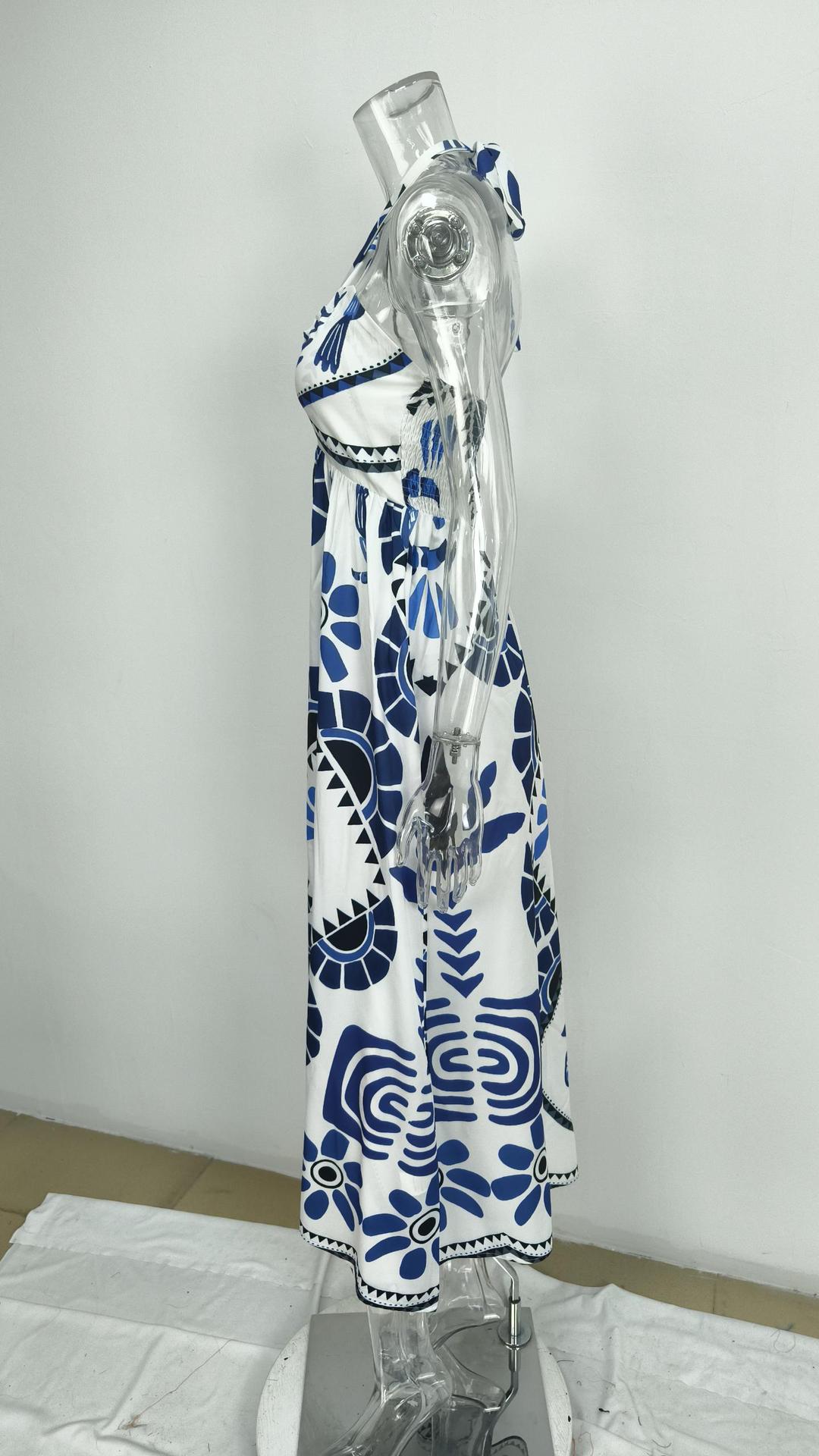 Hollow-out neck tie loose spring dress for women详情4