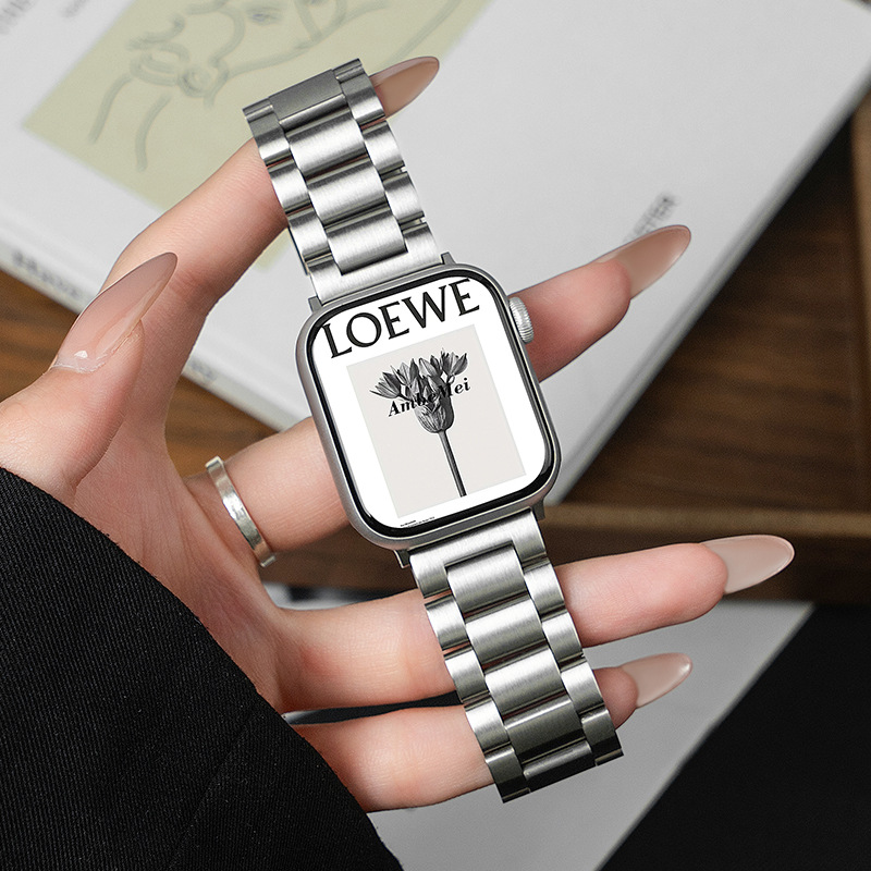 适用苹果iwatch手表表带applewatchs9三株金属腕带男女士高级钢带详情1