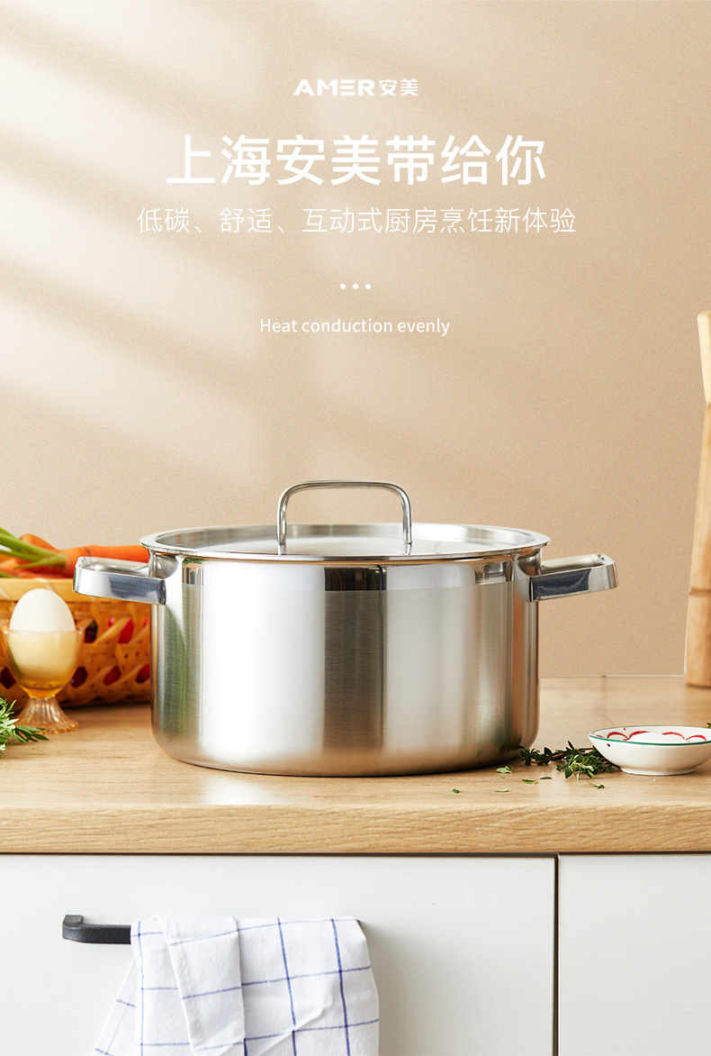 Factory direct sales 304 stainless steel soup pot, thickened uncoated steaming soup pot, large boiling pot, induction cooker pot, high-quality kitchenware pic 1