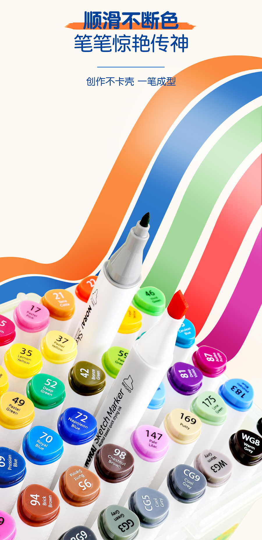 Tianhui Cross-border Double-headed oil-based marker pen, four-corner rod, large-capacity square head watercolor pen, student painting and design brush pic 14