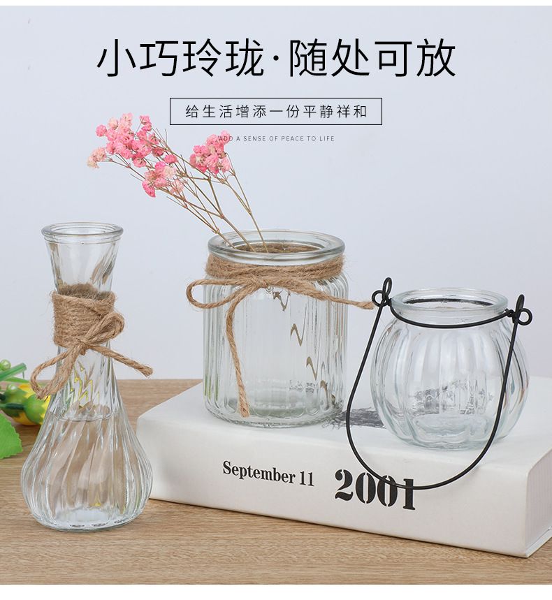 Transparent ins glass vases, Nordic fresh and clean living room decoration small vases, rattan volatile aromatherapy bottles wholesale pic 4